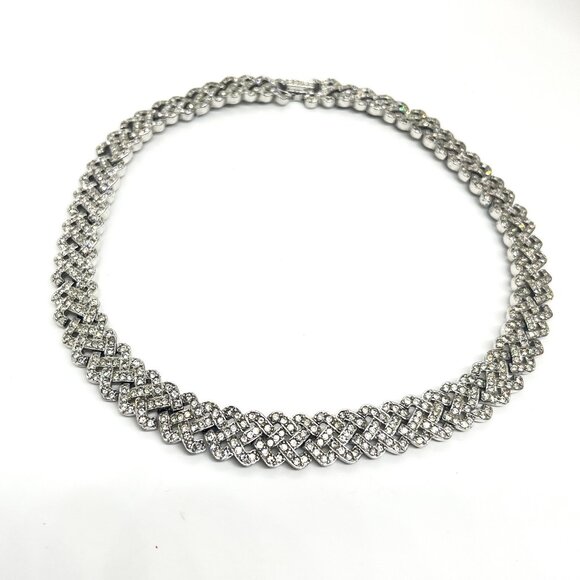 CAROLEE RHINESTONE WOVEN CHOKER NECKLACE SILVER TONE BRIDAL STATEMENT 16.5” - Picture 6 of 15
